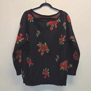 SHEIN Black Rose Cozy Sweater